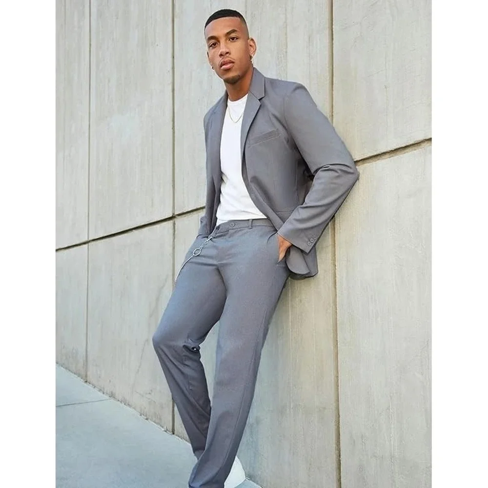 Mens Sport Coat Casual Blazer One Button Business Suit Jacket - Light Grey SM
